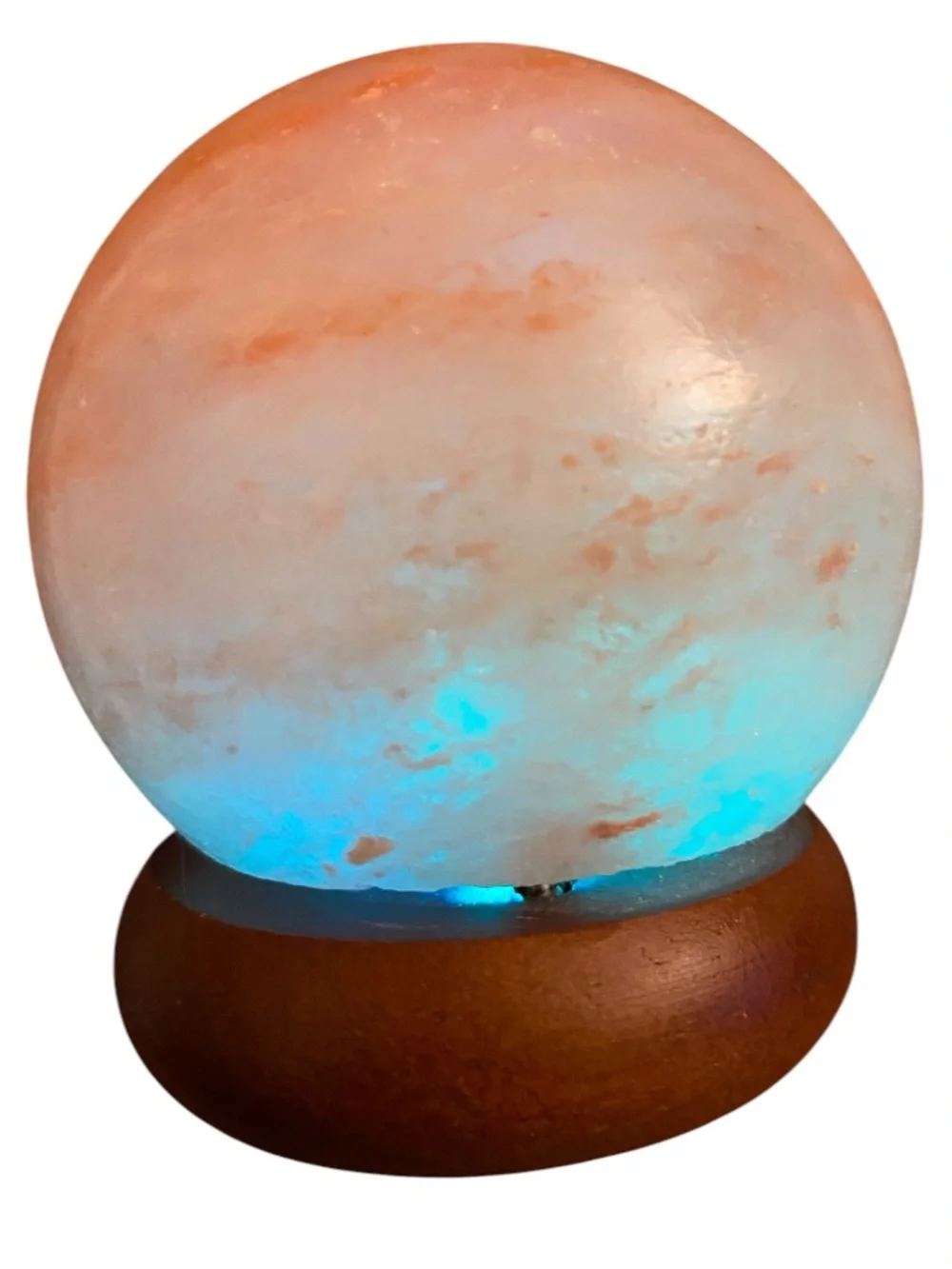 Himalayan Salt Sphere Lamp on Wooden Base - Natural Orange